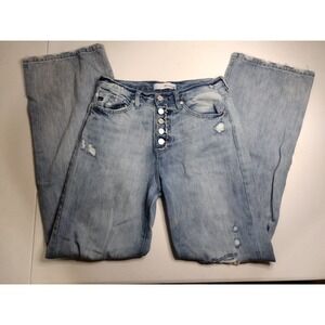 KanCan Distressed Wide Leg Jeans Womens 27 Light Wash Button Fly Ripped‎